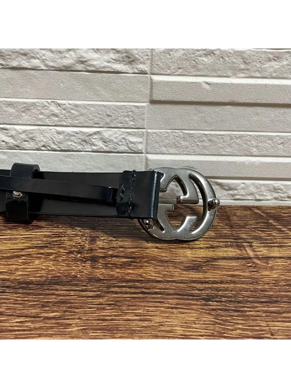 Gucci Leather GG Interlocking Silver Belt Black